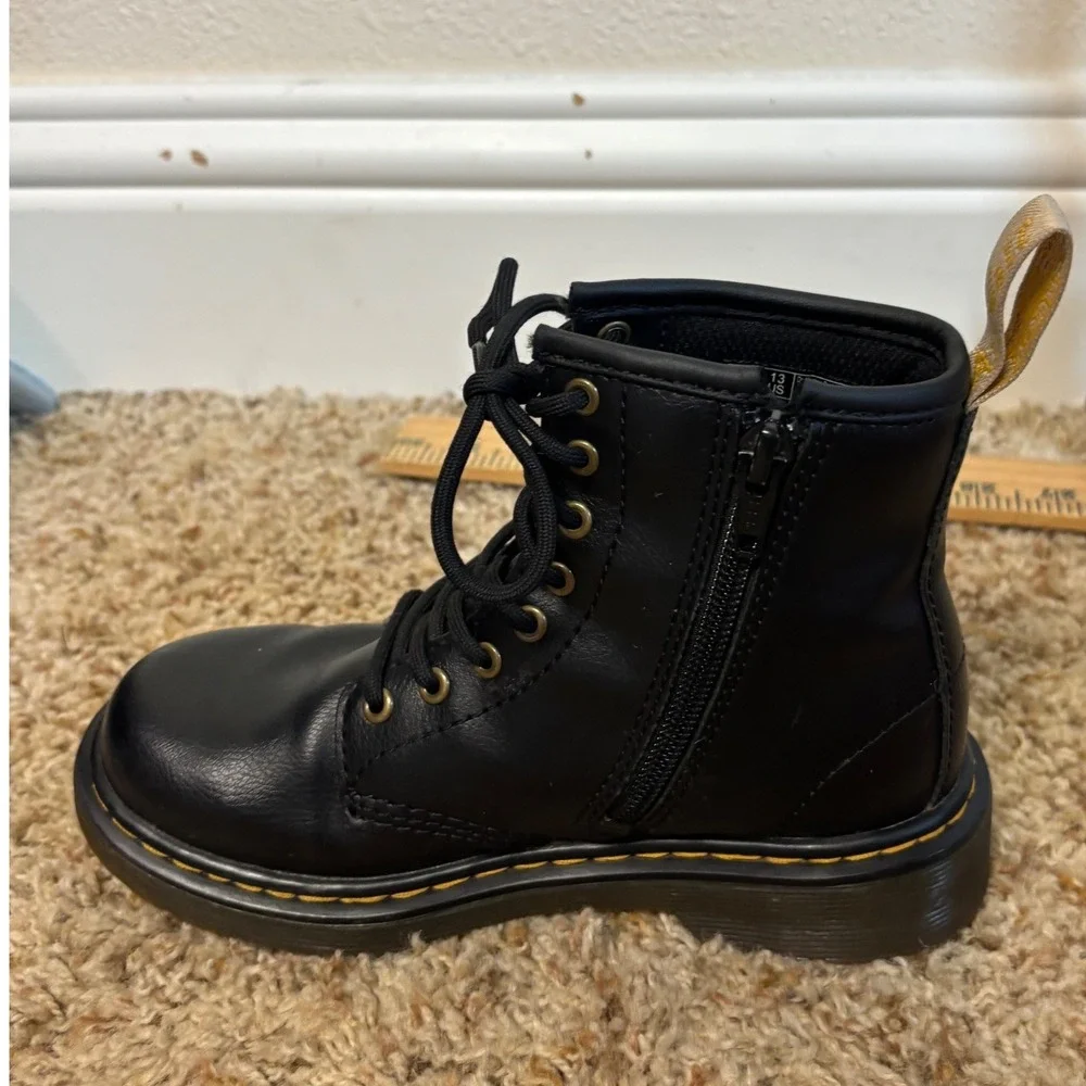 Dr. Martens Junior Vegan Kids Sz 13 Black Lace Up Side Zip Combat Boots 1460